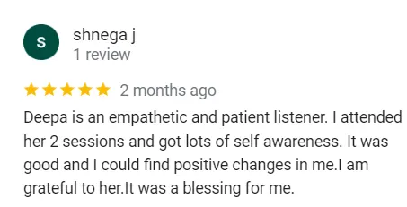 Counselling Testimonials - Shnega j